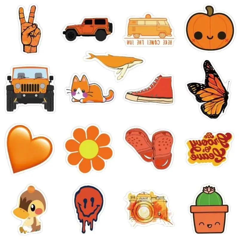 50 pezzi di cartone animato arancione piccolo fresco carino graffiti scooter laptop adesivi impermeabili giocattoli decorativi