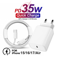 35W USB C EU Fast PD Charger For iPhone 17 16 Pro Max 15 Plus Air Samsung Xiaomi Type C to Type C Quick Charging Braided Cable