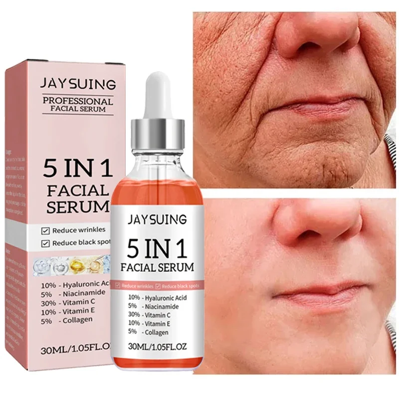 

5 In 1 Fade Fine Lines Firming Face Serum Wrinkle Remover Moisturizing Brightning Collagen Hyaluronic Acid Shrink Pore Skin Care