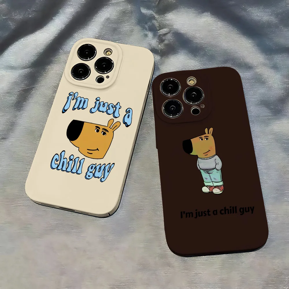 Cartoon I'm Just A Chill Guy Phone Case for iPhone 16 15 14 13 12 11 Pro Max XS XR XSMax 6 7 8 Plus Glossy Film Hard PC Cover