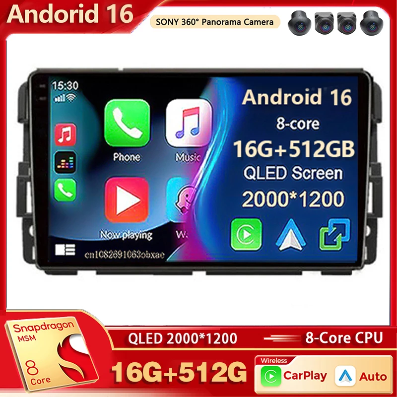 Radio Multimedia para Auto con Android 16 para Chevrolet Silverado, Impala, GMC Yukon, Acadia, Sierra, Carplay, Estéreo para Auto, DSP, Voz AI, Bluetooth