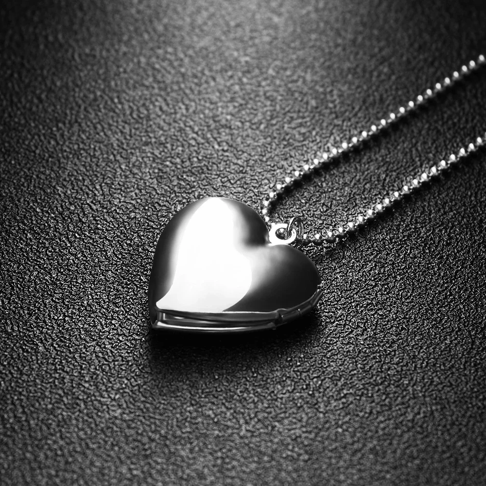 1PC Heart Shaped Photo Picture Locket Pendants For Women Men Openable Photo Frames Glossy Stainless Steel Necklaces Love Collar