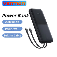 Vention Power Bank 20000mAh Portable PowerBank 22.5W Fast Charge External Battery Built-in Cable for iPhone 15 Pro Xiaomi Huawei