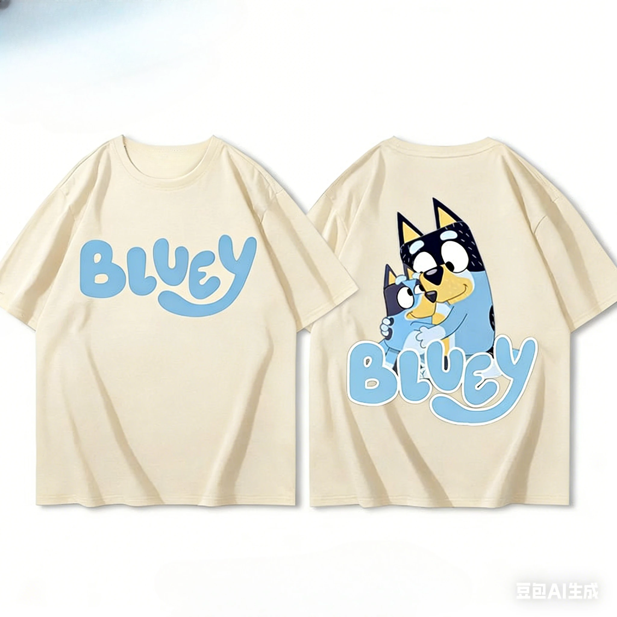 Camisetas a juego para padres e hijos con estampado de perro Bluey, camisetas informales de verano de manga corta para niños y adultos, ropa de calle de gran tamaño