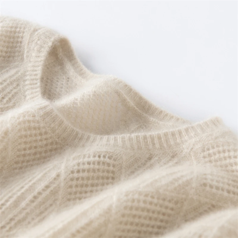 

2025 модный женский кашемировый пуловер, универсальный простой круглый вырез с длинными рукавами и бриллиантами, свободный осенне-зимний свитер из 100% кашемира