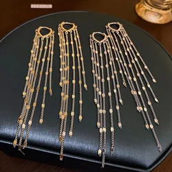 Long Tassel Rhinestones Chains Ear Line Drop Earrings for Women Gold Color Delicate Dangle Earring Hanging Charm Fashion Jewelry