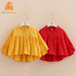 2025 Spring Autumn 2 3 4 6 8 10 Years Children Mandarin Collar Cotton Solid Color Long Sleeve School Kids Baby Girl Blouse Shirt