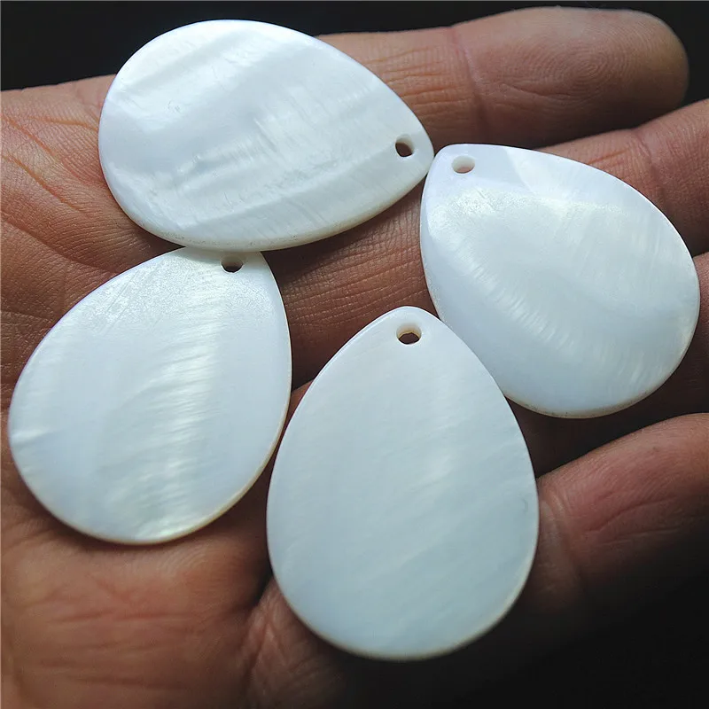 6PCS Natural White Shell Pendants Teardrops Shape 35X25MM Freshwater Pearl Beads For DIY Women's Necklace Making Accessories