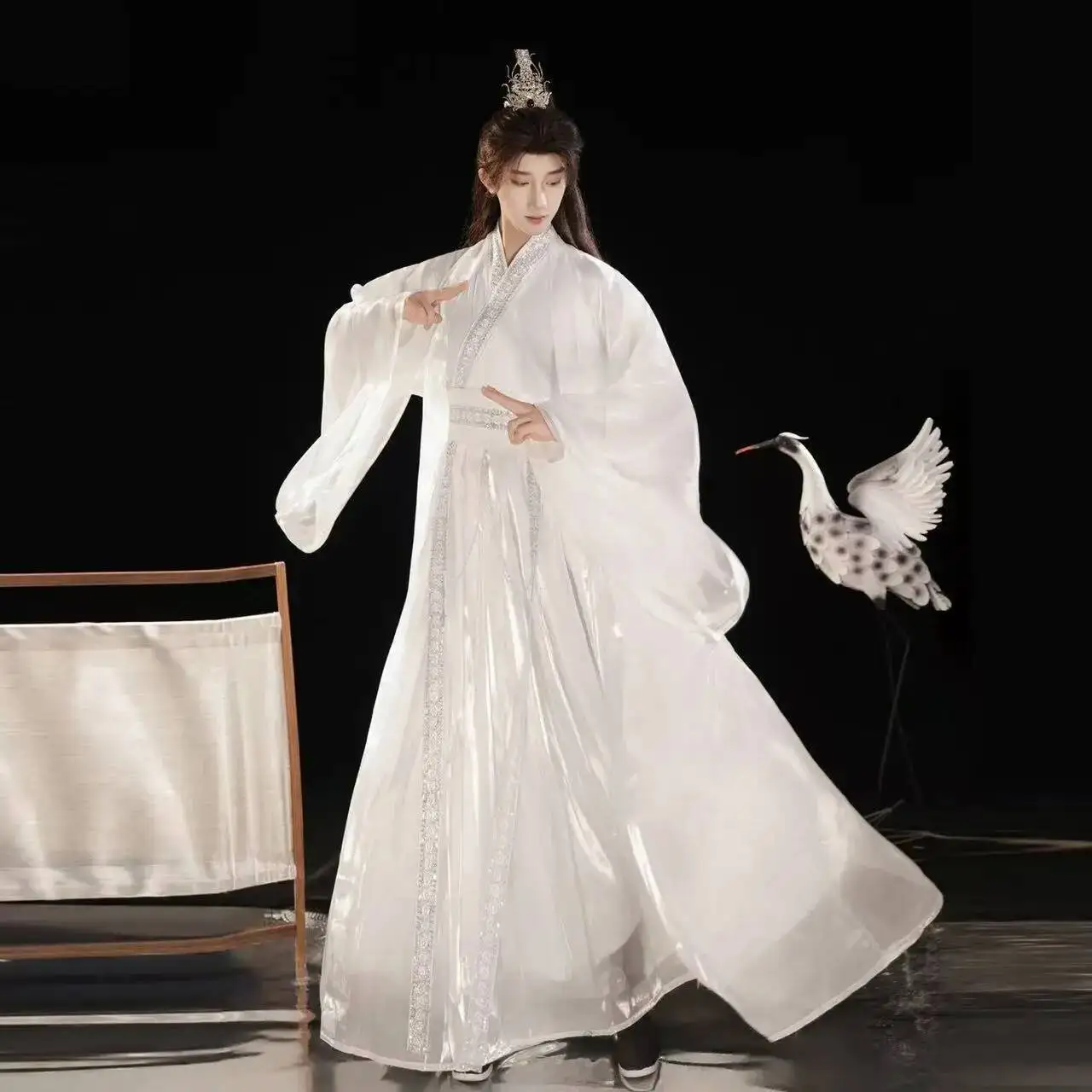 White Hanfu Men Women Traditional Chinese Clothing Stage Performance Long Robe Suit Halloween Wuxia Cosplay Costume LargeHanfu view 6