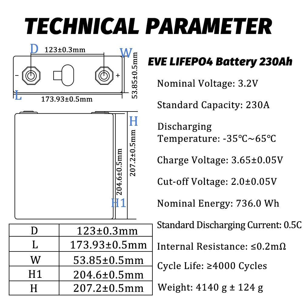 New EVE 3.2V 230Ah Lifepo4 Rechargeable Prismatic Batteries 4-16PCS A Grade Original Cell For DIY 24V 48V Solar Energy stoarge