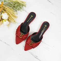2024 Summer New Elegant Women's Slippers Plus Size 35-44 Fashion Designer Women's Shoes High Quality Genuine Leather Party Shoes