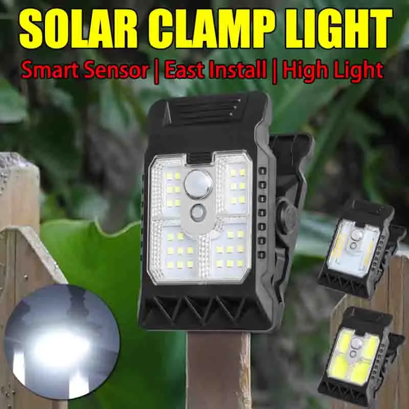 1-4PC Outdoor Solar Clamp On Motion Sensor Light Waterproof Work Light 3 Lighting Modes Camping Lamp Fence Walls Garage Led Lamp