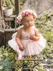 Newborn Baby Romper Dress Lacy Flowers Sling Dress Baby Dress Princess Birthday Dress 0-24 Months