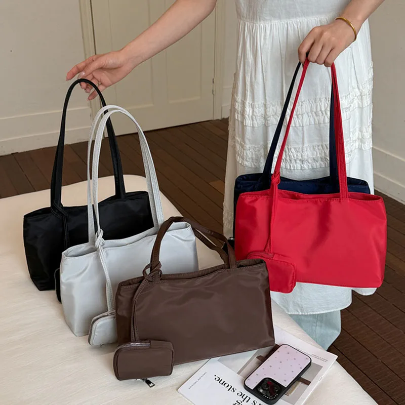 Simple Large Capacity Commuting Shoulder Bag Korean Casual Fashion Solid Color Women's Rectangular Tote Bags Bag With Wallet