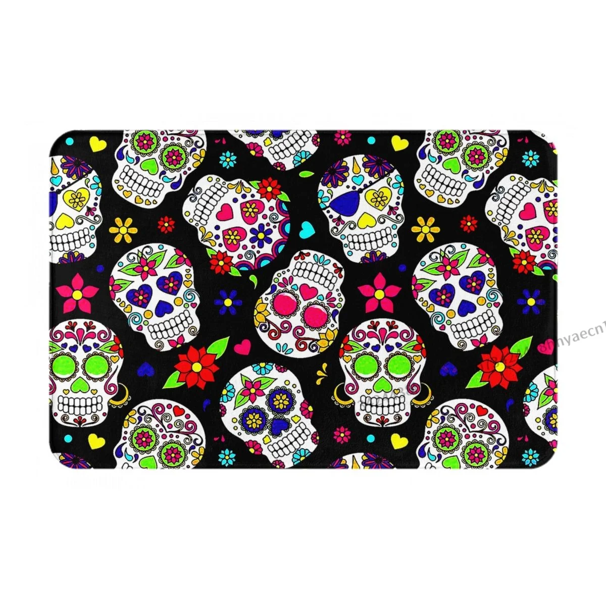 Day of the Dead Mexican Holiday Bathroom Mat Sugar Skull Flower Doormat Flannel Carpet Balcony Rug Home Decoration