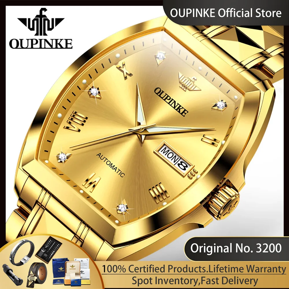 

OUPINKE 3200 Automatic Watch for Men Fashion Tonneau Sapphire Mirror Tungsten Steel Man Watch Luxury Diamond Business Mens Watch