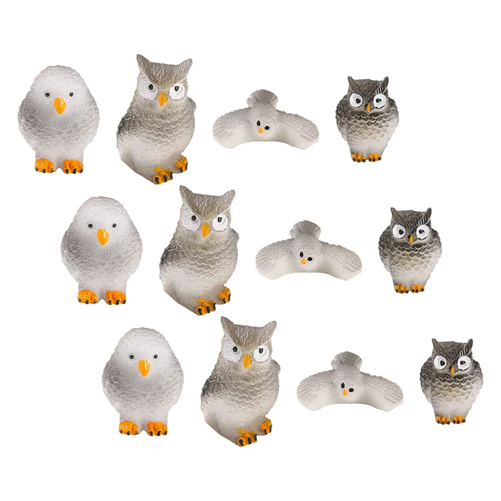 

12pcs Miniature Owl Figurines Small Owl Model Resin Statue Micro Landscape Decoration Desktop Adorable Animal Statues Home
