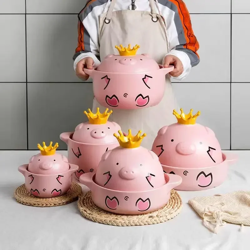 Pig Casserole Stew Pot Porridge Household Open Fire Soup Pot Old-Fashioned Kitchen Ceramic Tableware Porcelain Bowl Cooking Pot