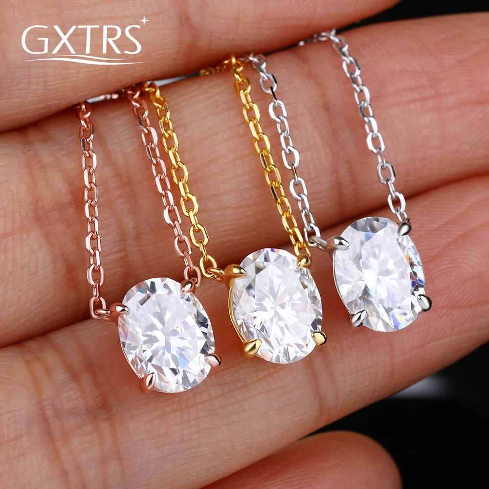 

GXTRS 1/2/3CT овальная огранка муассанит кулон ожерелья для женщин S925 серебро сверкающий бриллиант свадебные 18 К позолоченные ювелирные изделия