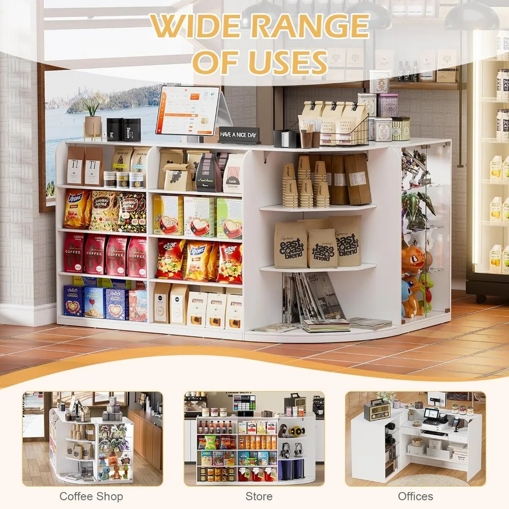 Reception Desk with Counter,70.9inch Front Counter Table with Transparent Display Case,Welcome Desk with 2 Drawers