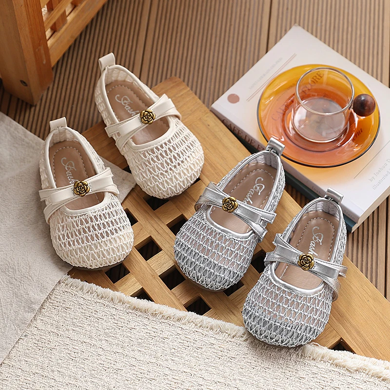 

Children's Sandals 2026 Korean-style Summer New Girls Sandals Non-slip Soft Sole Knitted Comfortable Breathable Princess Shoes