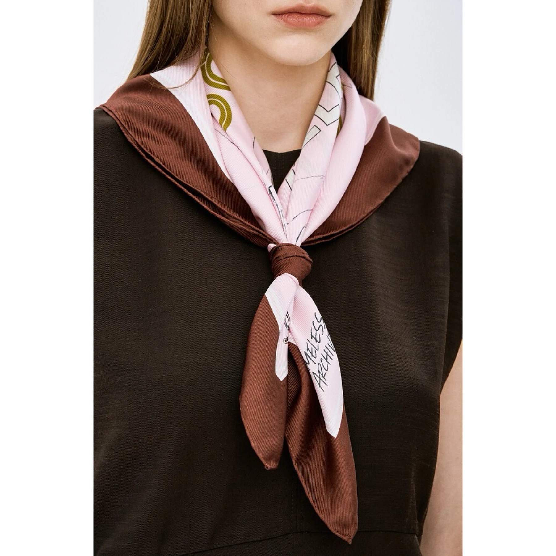 TIM26 Autumn Fashionable Letter Print American Style Silk Scarf Tie Women's Elegant Straight Cut Long Sleeve round Neck Coat