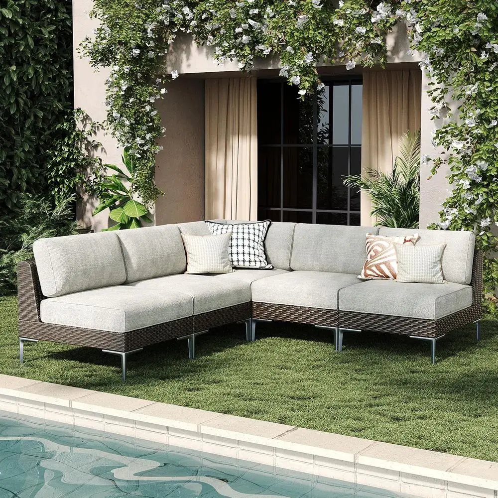 

Deep Seating Outdoor Wicker Patio Sectional Sofa Set with Cushions for Garden and Lawn
