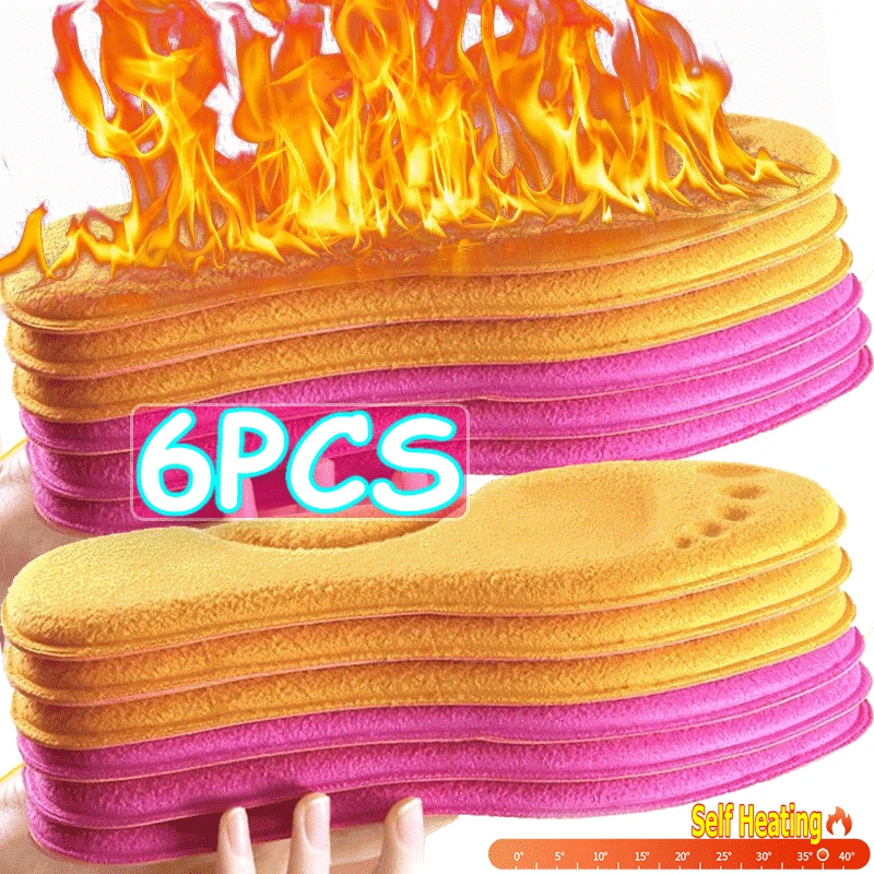 2/6pcs Winter Self Heating Insoles Thermostatic Thermal Insole Massage Memory Foam Arch Support Shoe Pad Heated Pads Men Women