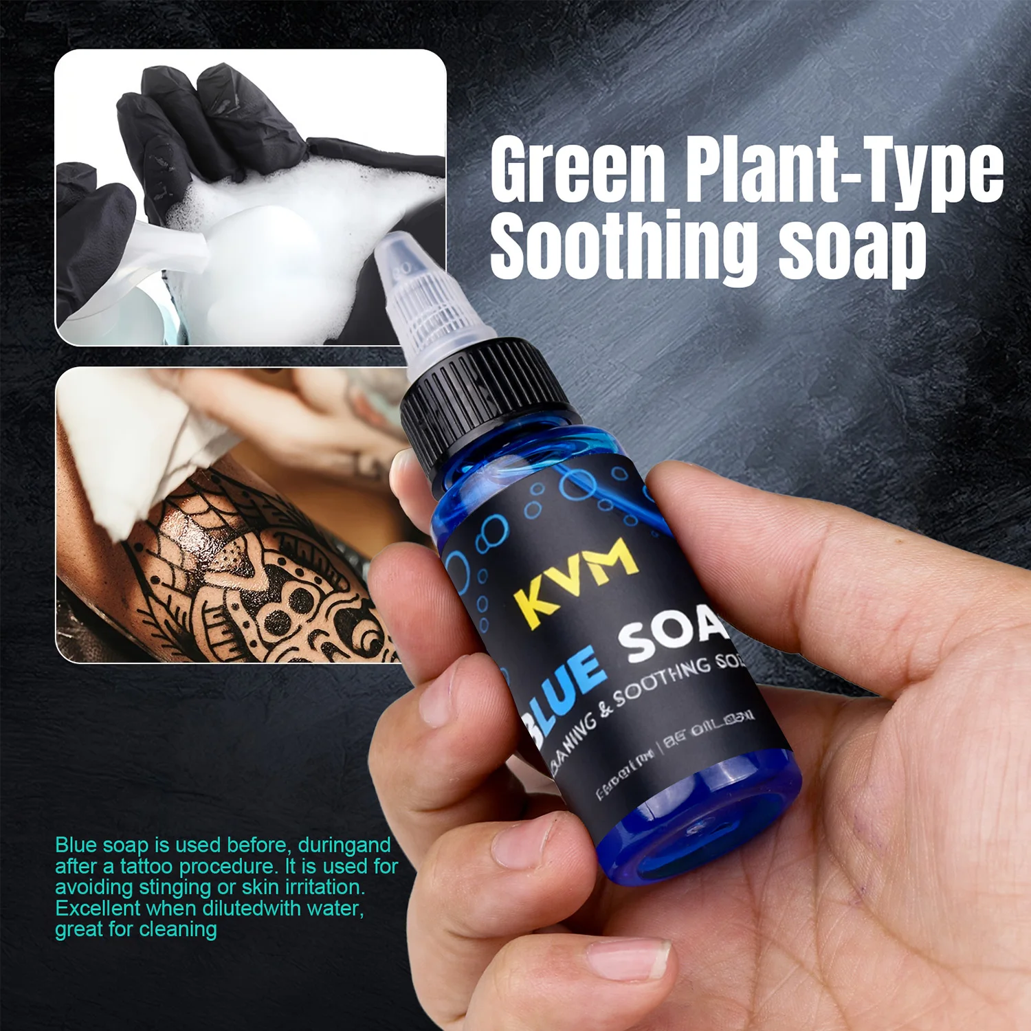 40/500ml Concentrating Tattoo Blue Soap Soothing Soap Solution with Tattoo Foam Diffuser Bottle Blue Algae Soap Cleaning Supply