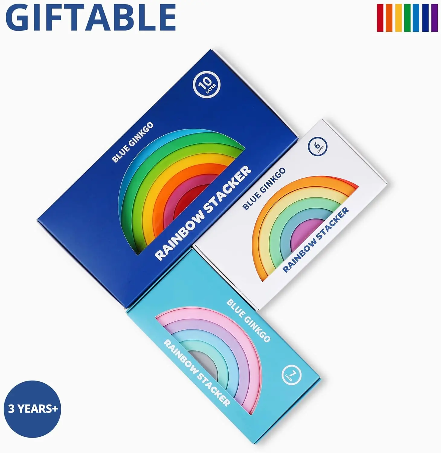 Empilhador de arco-íris de silicone - quebra-cabeça de nidificação Montessori |   Crianças e crianças pequenas |   Brinquedos sensoriais de empilhamento - 7 camadas (pastel)