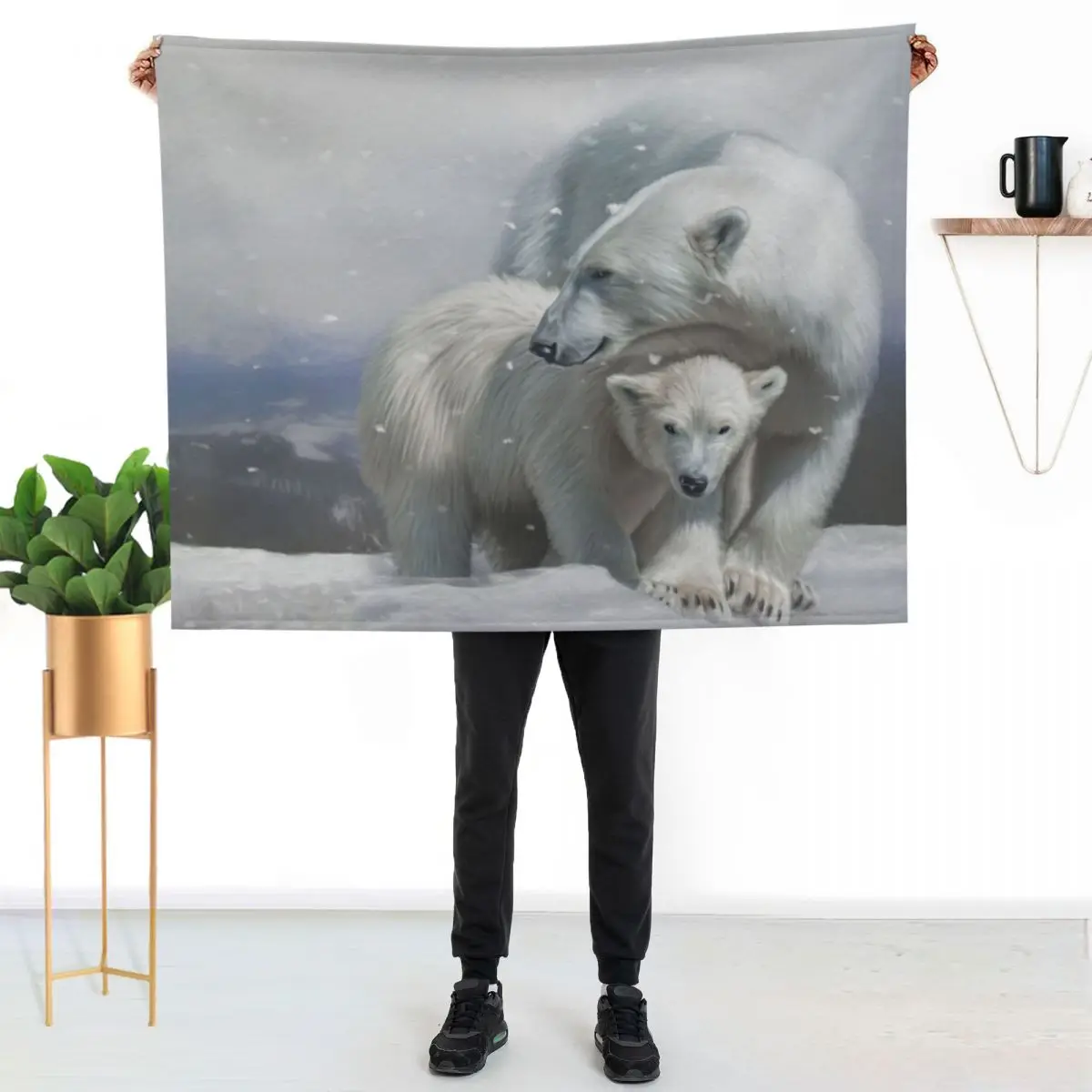 Polar Bear Family Throw Blanket Cozy Home Blanket Gift for Christmas Holiday