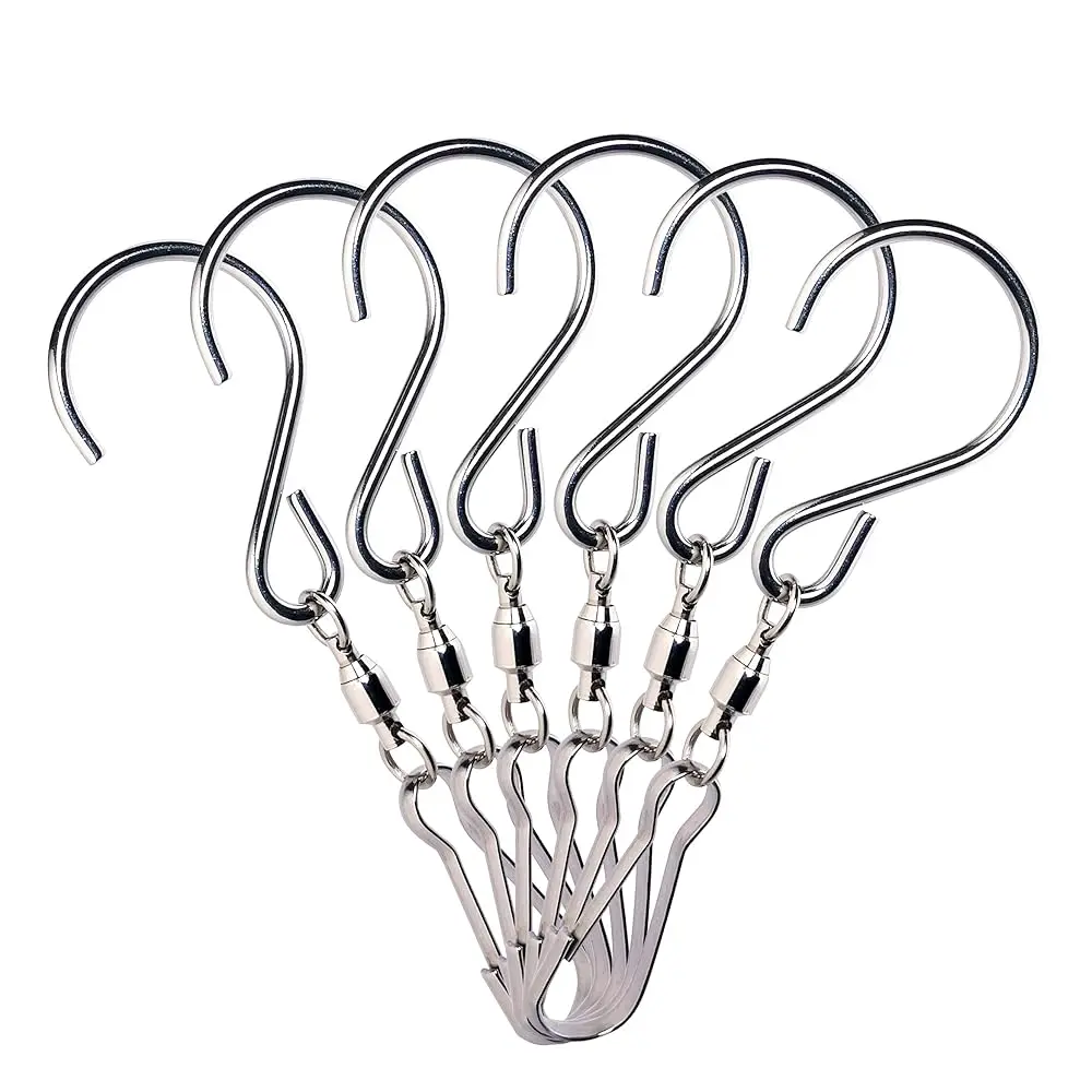 

Набор из 6 поворотных S-образных крючков-зажимов для организации пространства внутри и снаружи помещений, для вращающихся вешалок, сушилок для белья, ветряных колокольчиков, вращающихся призм и ветроуказателей