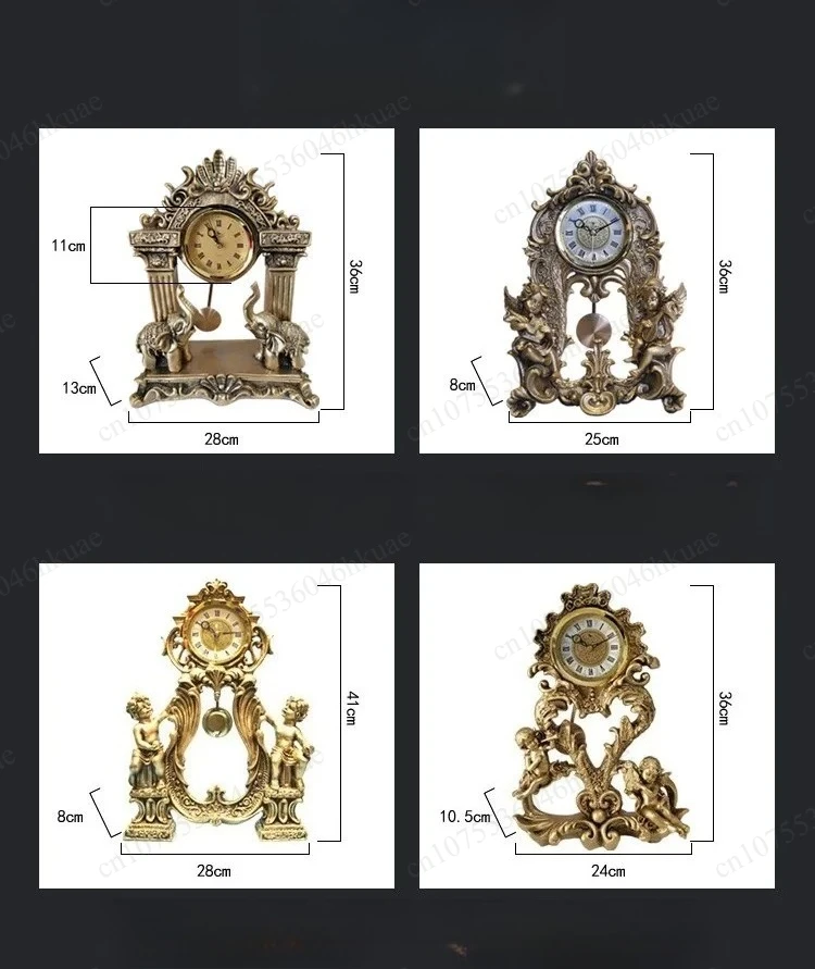 European Retro Angel Roman Column Pendulum Desk Clock Antique Bronze Home Study Decor Ornament