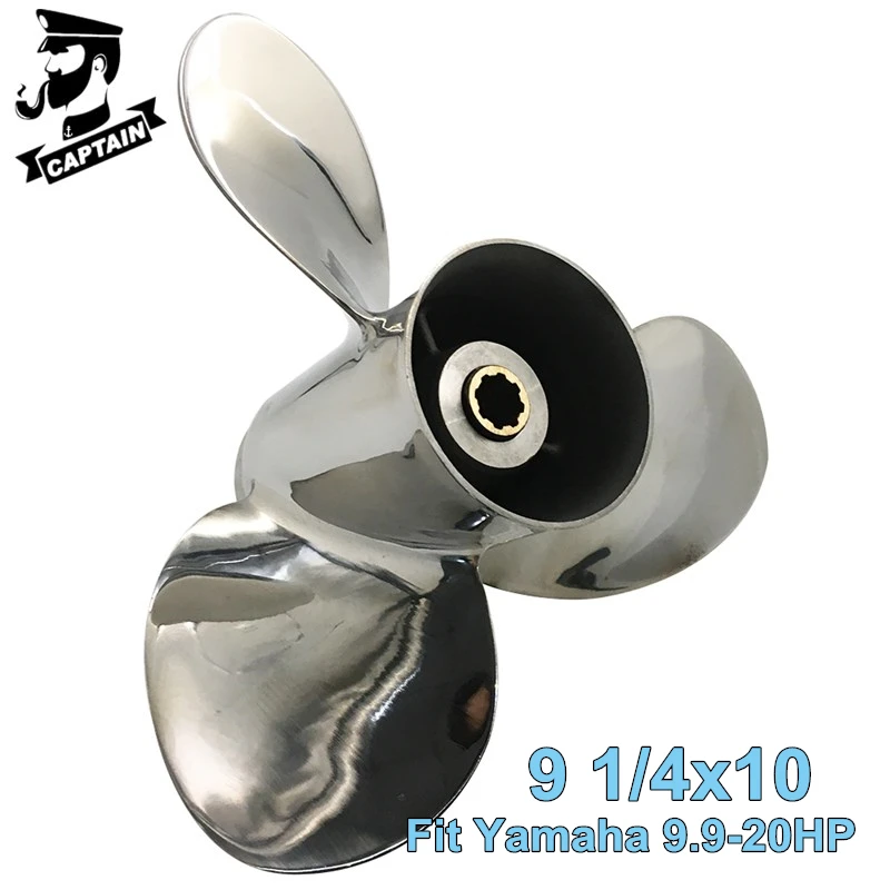 Captain Marine Boat Propeller 9 1/4x10 Fit Yamaha Outboard Motor Engines 9.9 HP 15HP 20HP 8 Tooth Spline 3 Blade Stainless Steel