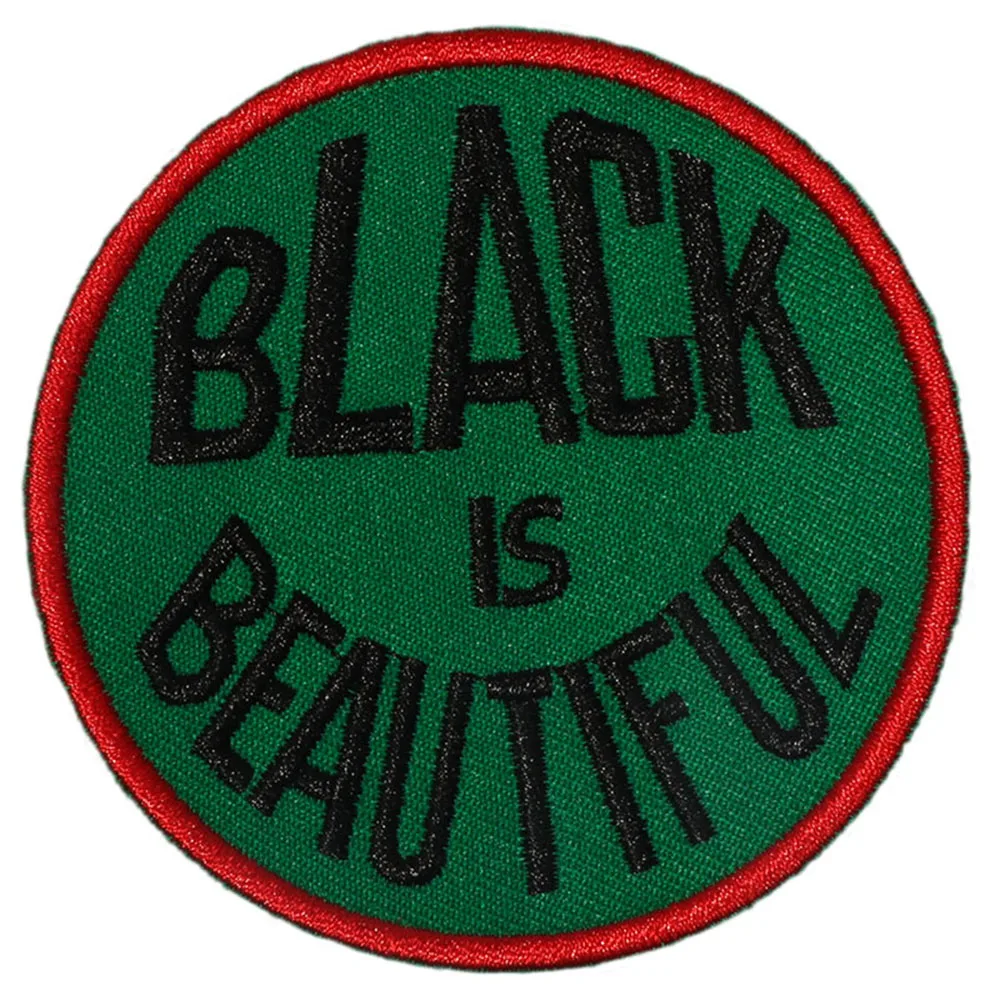 

1pc "BLACK IS BEAUTIFUL" Embroidered Iron-On Patch - Green & Red, Casual Style, Mesh Weave Applique for DIY Clothing Accessories