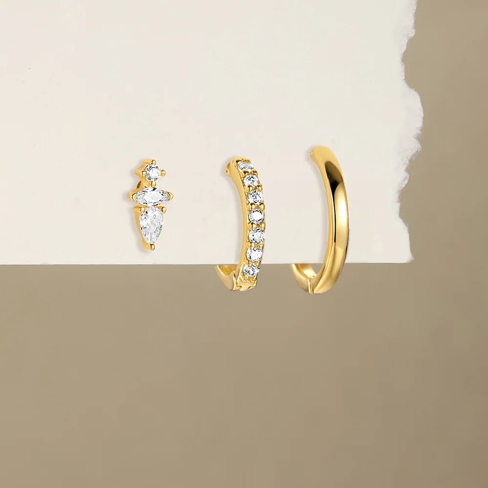Aide 925 Sterling Silver Cubic Oxygen Zircon Earrings 3szt INS Korean Hot New Sales Okrągłe kolczyki dla kobiet Dziewczyny Drobna biżuteria — zdjęcie 5