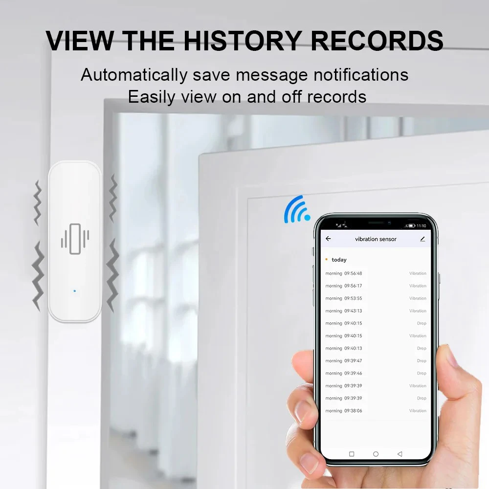 IHseno-Tuya WiFi Sensor Vibração Inteligente, App Notificação, Movimento em Tempo Real, Alarme, Detecção de Vida, Registro Histórico