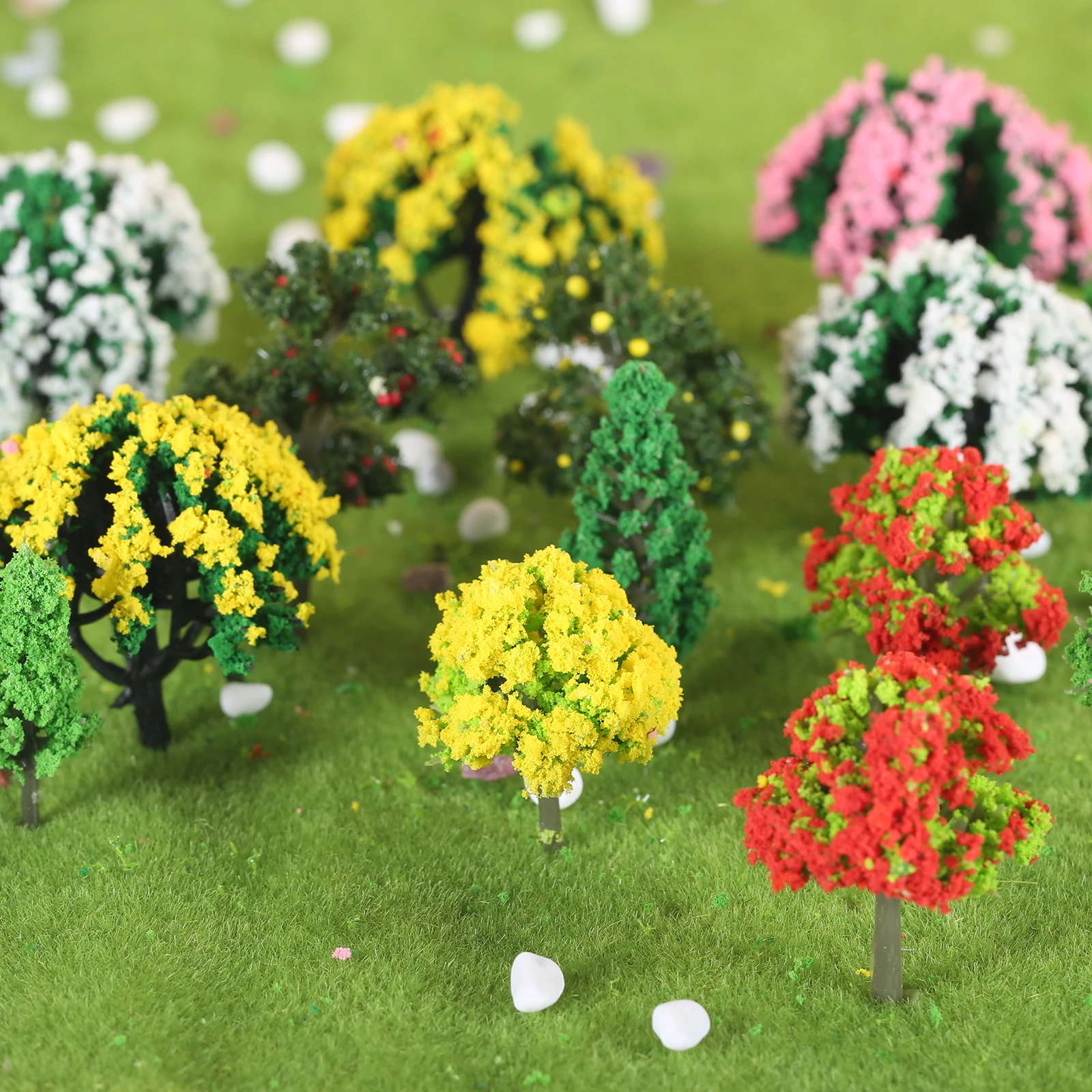 60pcs Model Trees Train Railroad Layout 3.5-5.5cm Scenery Plastic Scale Scene Miniature Tree Decoration