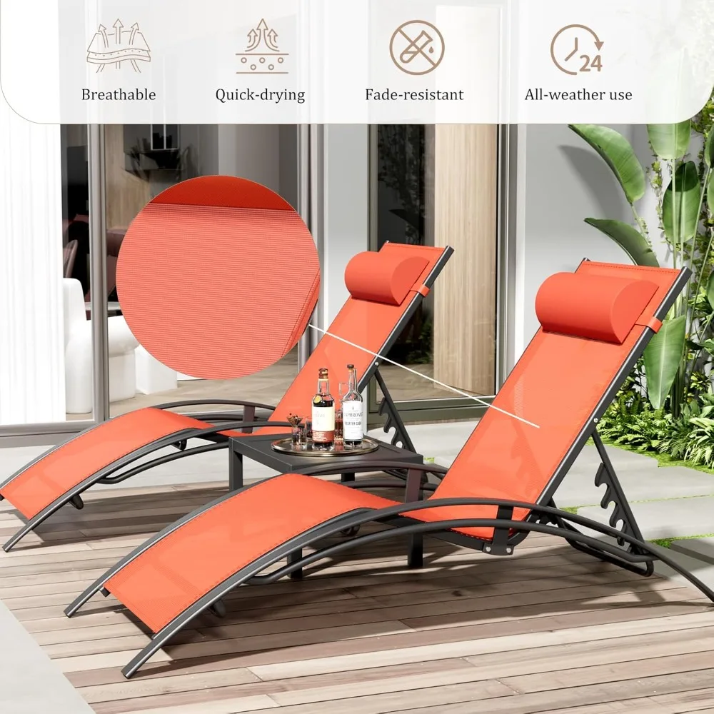 طقم صالة كراسي حمام السباحة مكون من 3 قطع مع مسند للرأس، كراسي استرخاء بجانب حمامات الشمس قابلة للتعديل مكونة من 5 مستويات #3