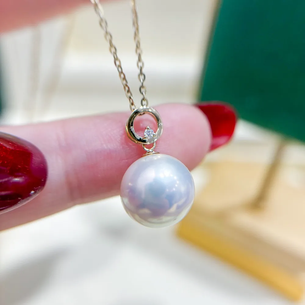 

DIY Pearl Accessories G18K Yellow and White Gold Pendant Empty Holder Fashion Necklace Pendant Holder Women's 9-13mm Round Beads