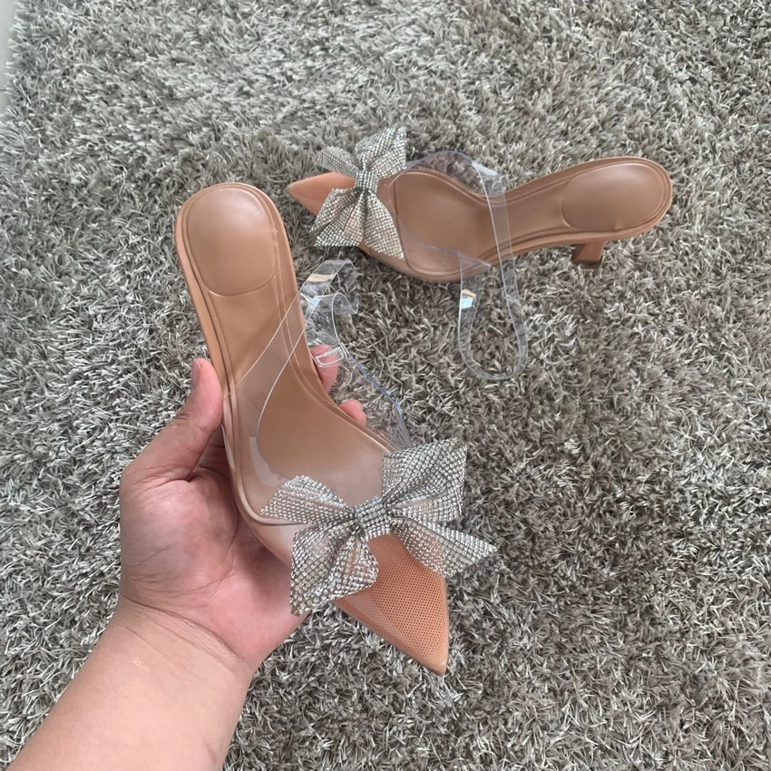 Women High Heels Summer Transparent Heels Luxury Bow-knot Rhinestone Slingbacks Sandals Female Sexy Party Wedding pumps Shoes