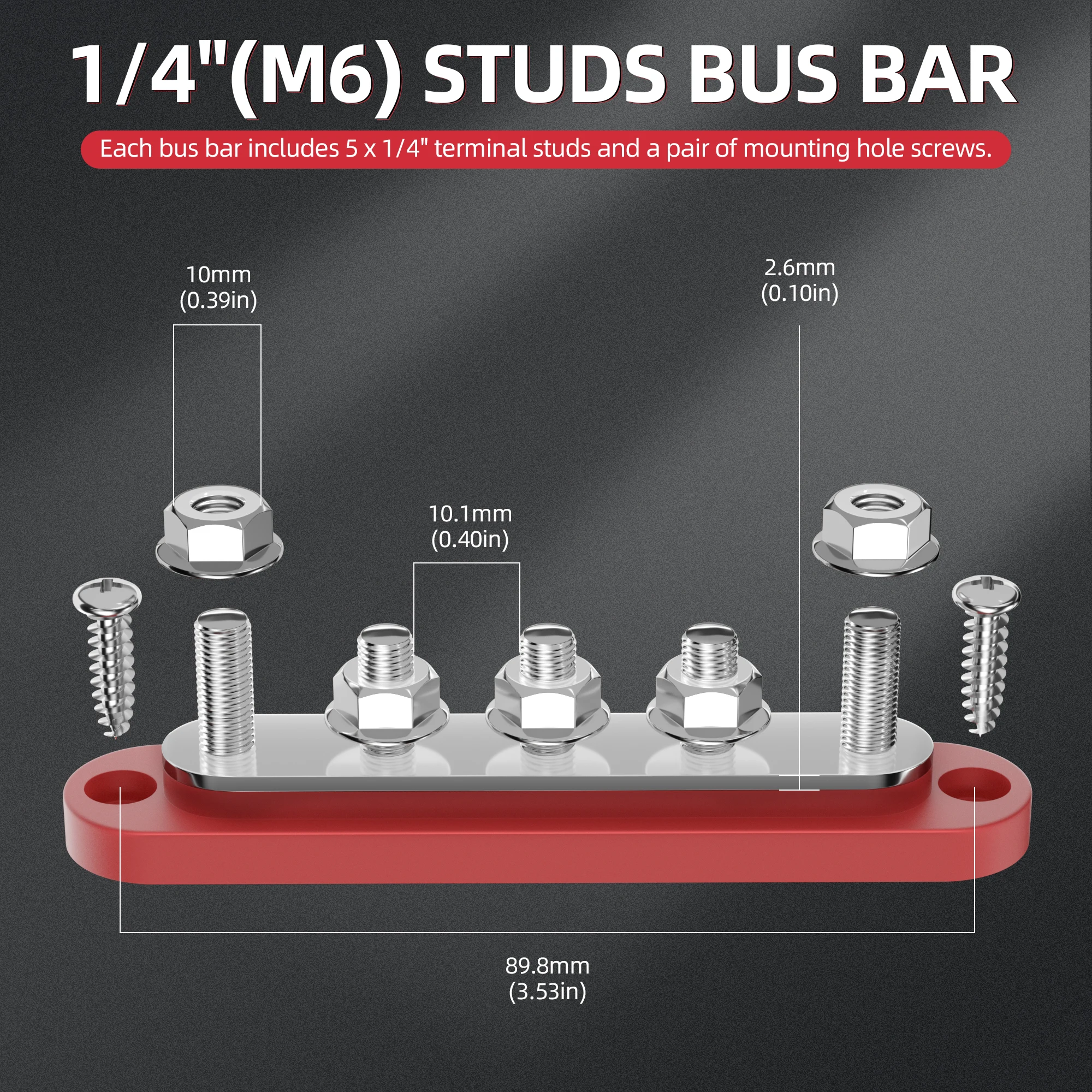 DaierTek Bus Bar 12V Power Distribution Block with Cover 5 x 1/4\