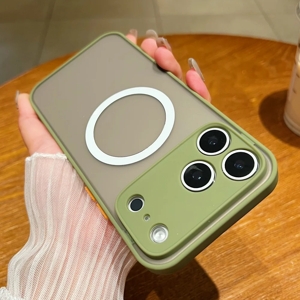 Матовый магнитный чехол для беспроводной зарядки Magsafe для iPhone 17, 16, 15 Pro Max, полупрозрачная защита камеры, мягкий чехол-бампер Матовый магнитный чехол для беспроводной зарядки Magsafe для iPhone 17, 16, 15 Pro Max, полупрозрачная защита камеры, мягкий чехол-бампер