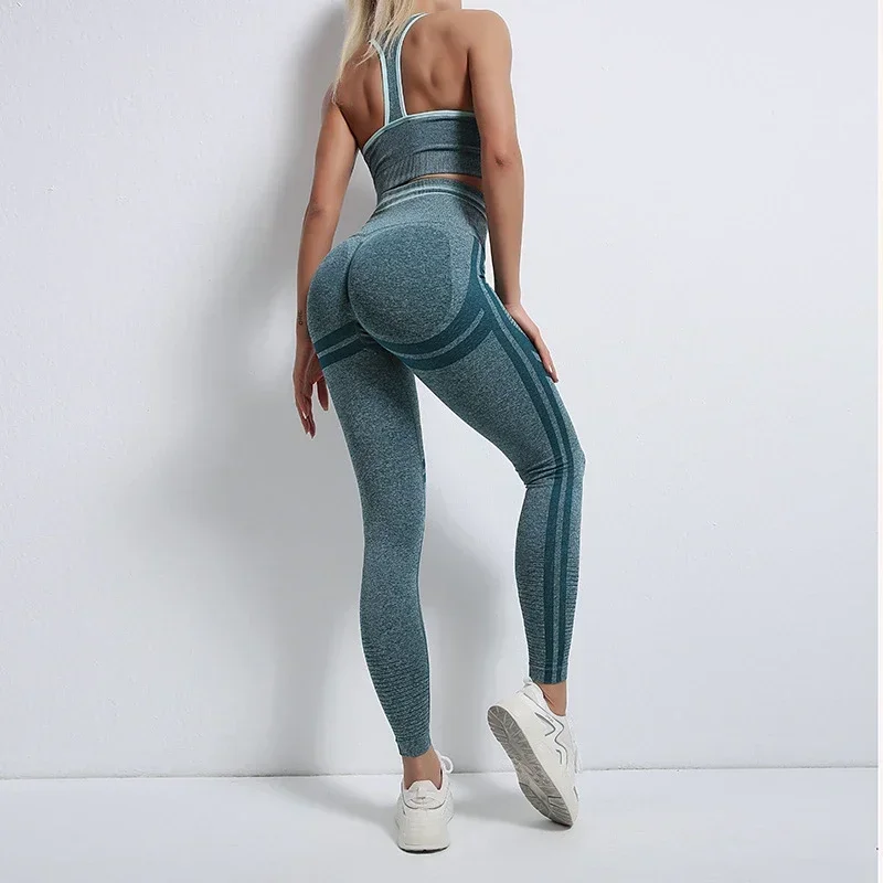 Seamless Yoga Sets Sports Fitness Peach Hip-lifting Shorts Beauty Back Short-Sleeved Suits Workout Gym Leggings Set for Women