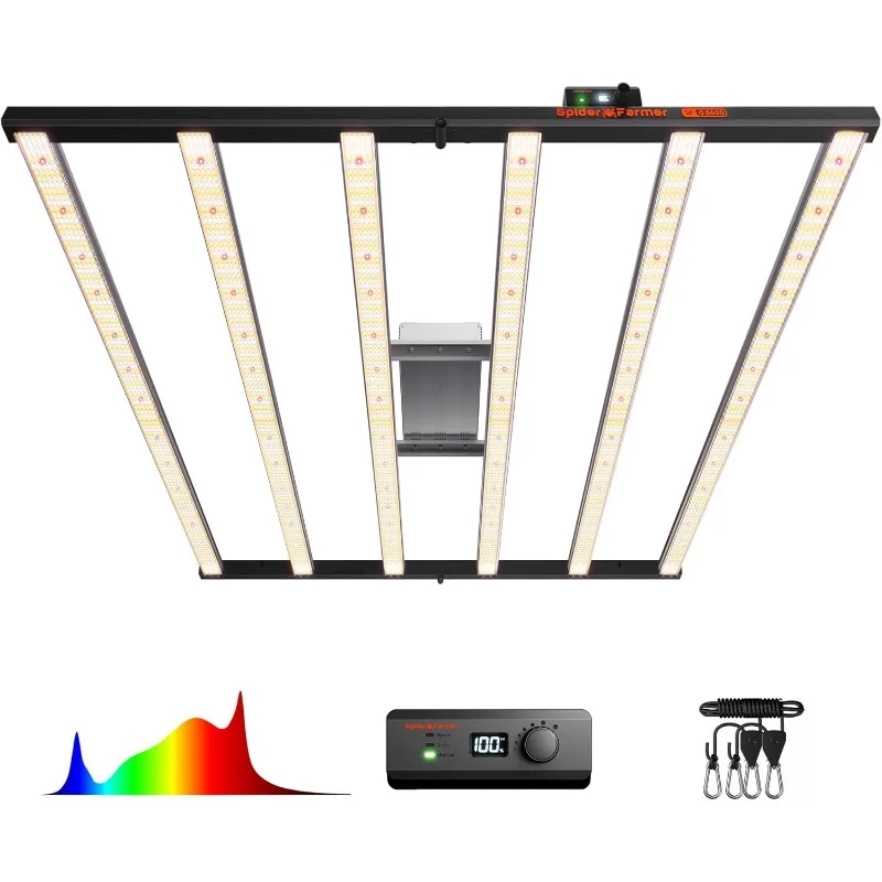 Spider Farmer 2024 G8600, 비용 효율적인 800W LED 성장 조명, 4x4ft, 5x5ft 커버리지, 전체 스펙트럼 조광 데이지 체인 상업