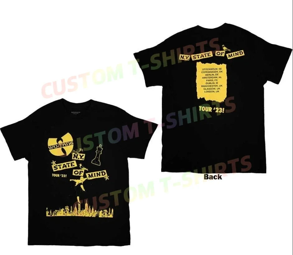 

2025 Summer Streetwear 100% Cotton Wu-Tang Clan 'Tour 23 Slanted Logo State Of Mind' T shirt Casual Graphic Short Sleeve S-3XL
