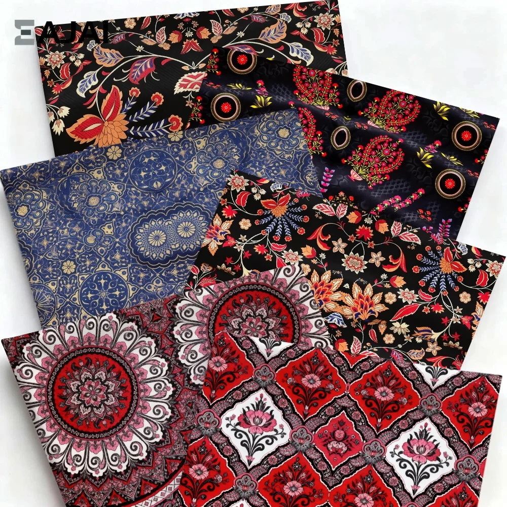 

Bohemian Style Brocade Jacquard Fabric Cloth Material DIY Handmade Pants Red Blue Floral Digital Print 4 Way Stretch Soft