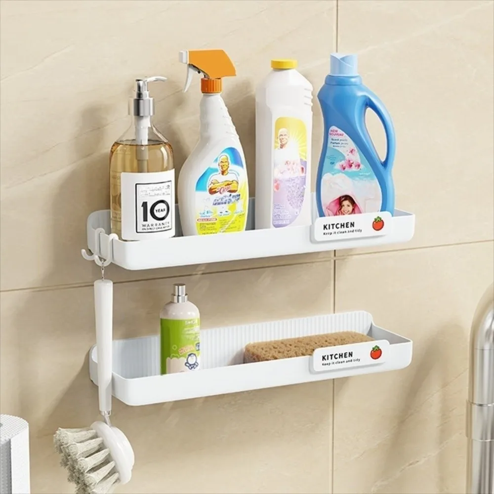 

Cling Film Kitchen Storage Shelf with Hooks Side Mount Refrigerator Side Shelf Multi-Functional Plastic Seasoning Organizer Rack