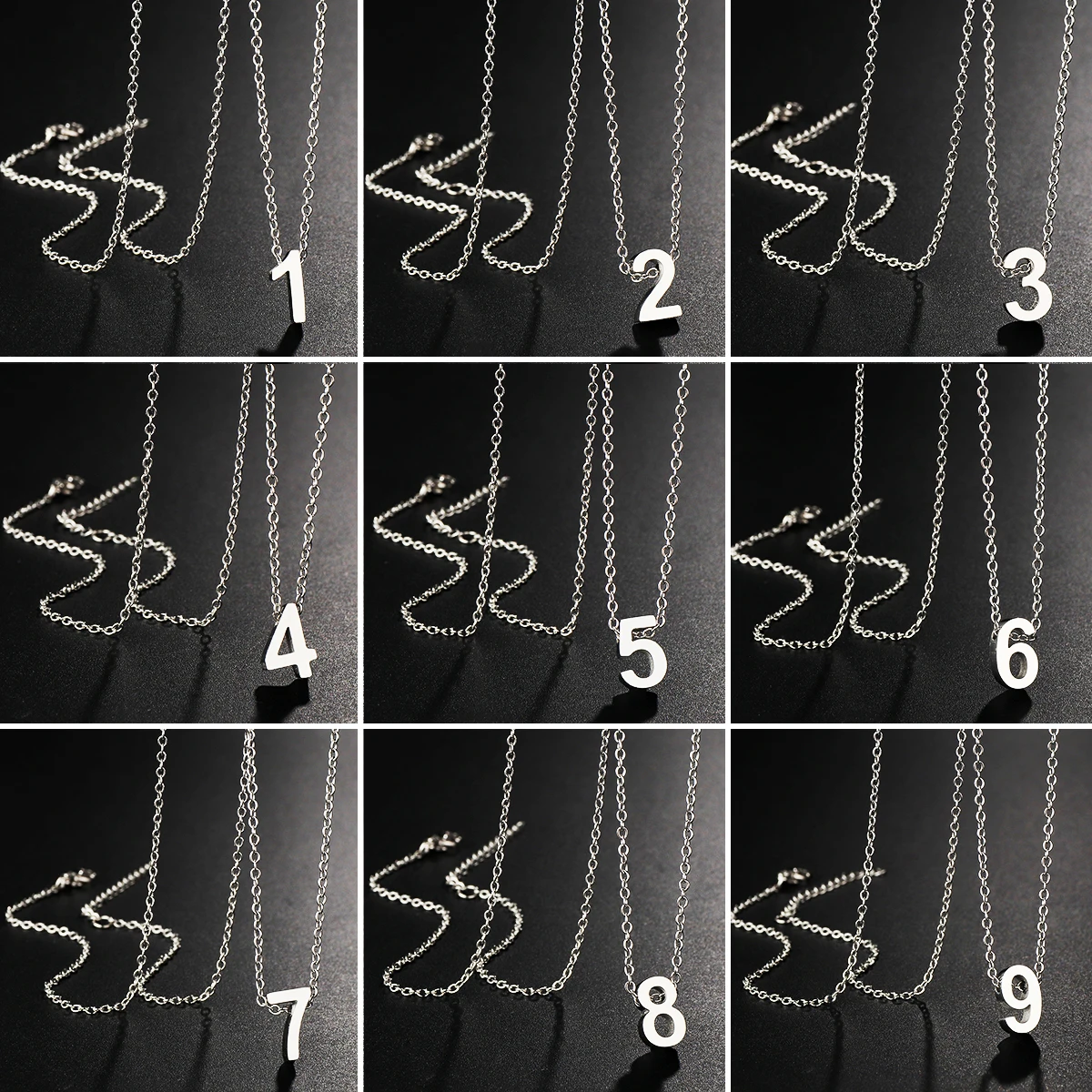 男性と女性のためのシルバーカラーのペンダント付きロングネックレス,ステンレススチール,アラビア数字0 1 2 3 4 5 6 7 8 9,クリスマスプレゼント