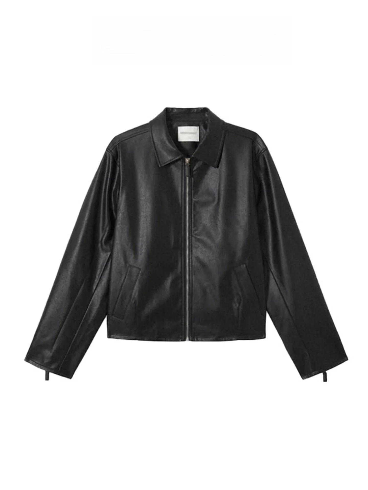 Retro Sle Women's Bla Leather Jaet ort Zipper Casual Top Korean Faion Windproof Long Sve Stand Fit ort Coat